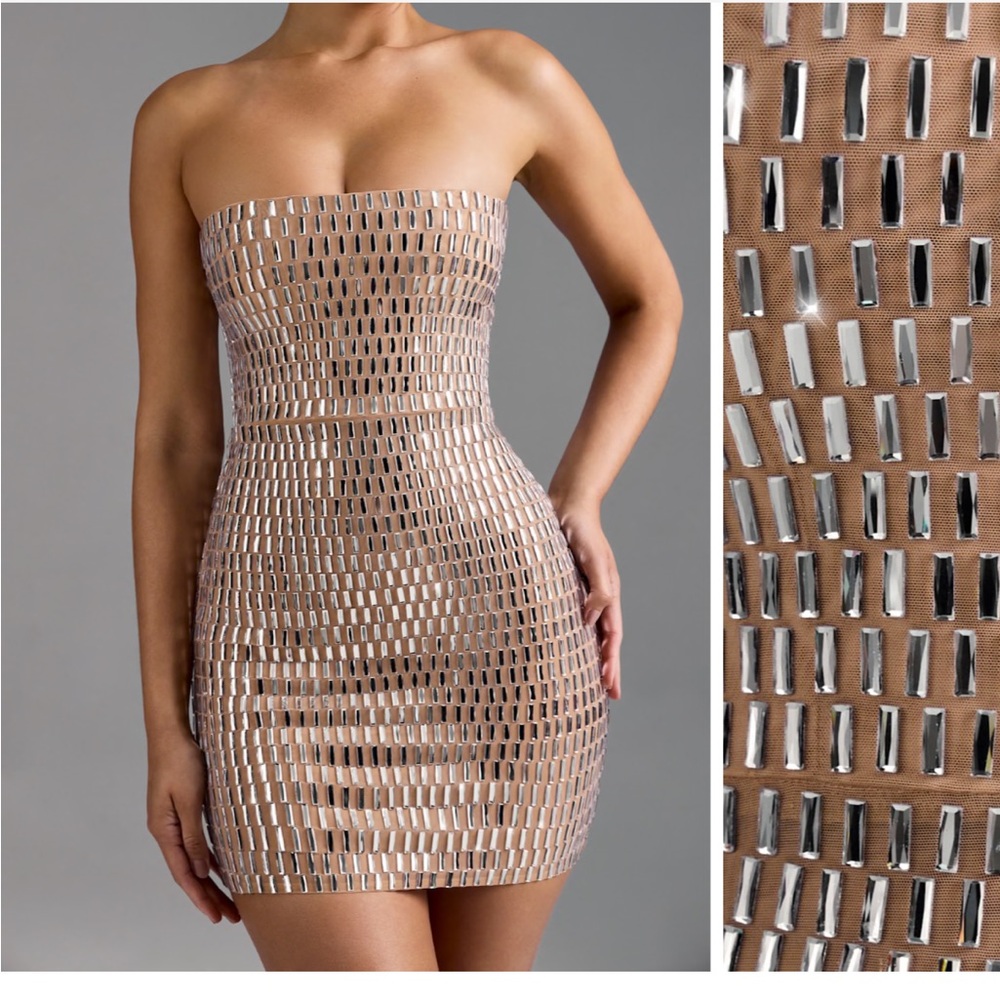 Oh Polly Elegant Strapless Beige Dress